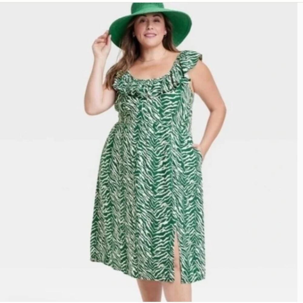 Ava & Viv Zebra Print Ruffled Shoulder Summer Midi Dress Sz XXL NWT